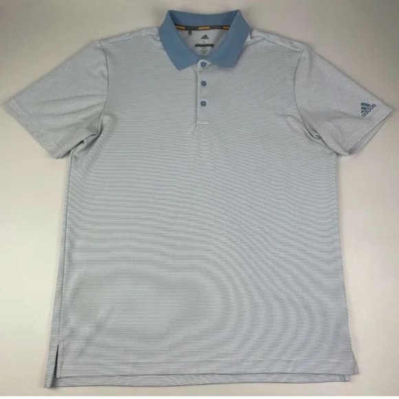 Adidas Golf Men's L Performance Polo Shirt Blue Striped Quick Dry Stretch - Picture 1 of 4